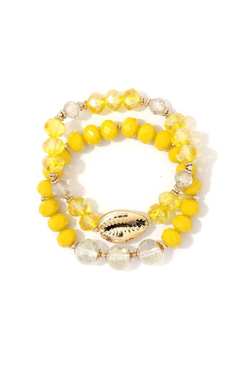Cowrie Charm Beaded Stretch Bracelet Set