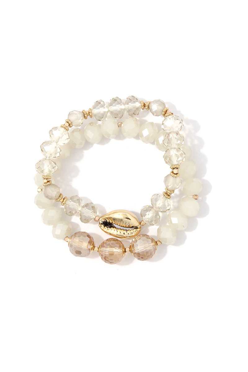 Cowrie Charm Beaded Stretch Bracelet Set