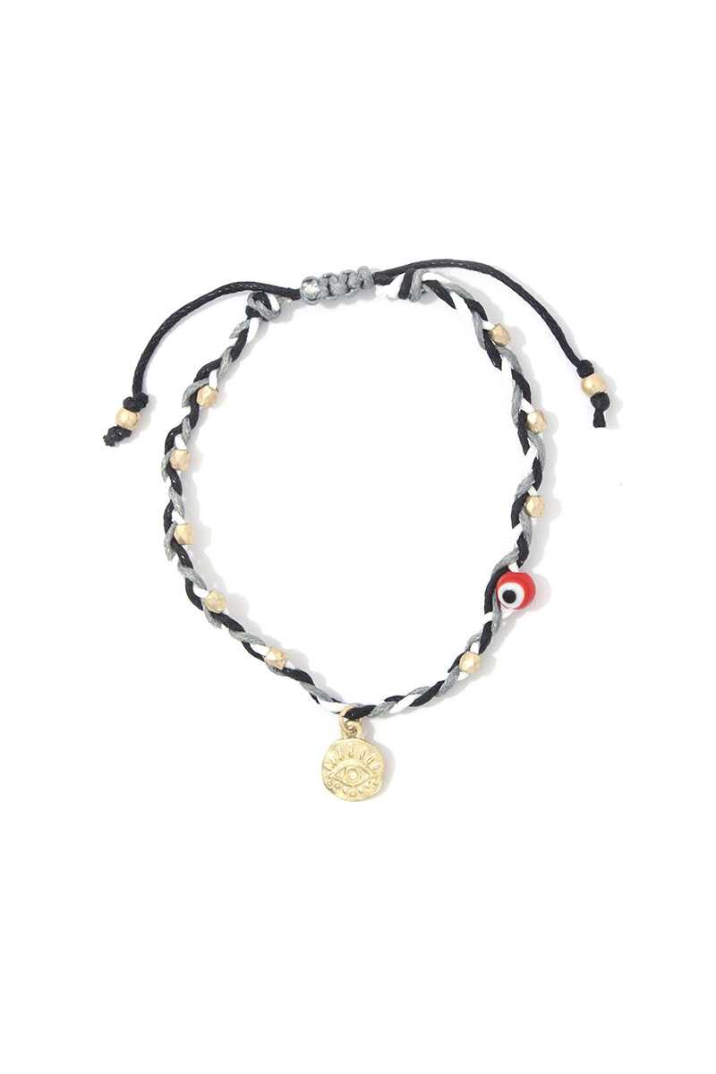 Evil Eye Coin Beaded Adjustable Bracelet