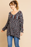 Multi Color Long Sleeve V-neck Soft Knit Pullover