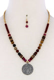 Beaded And Circle Pendant Necklace And Earring Set