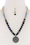 Beaded And Circle Pendant Necklace And Earring Set
