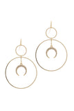Double Circle Crescent Moon Charm Dangle Drop Earring
