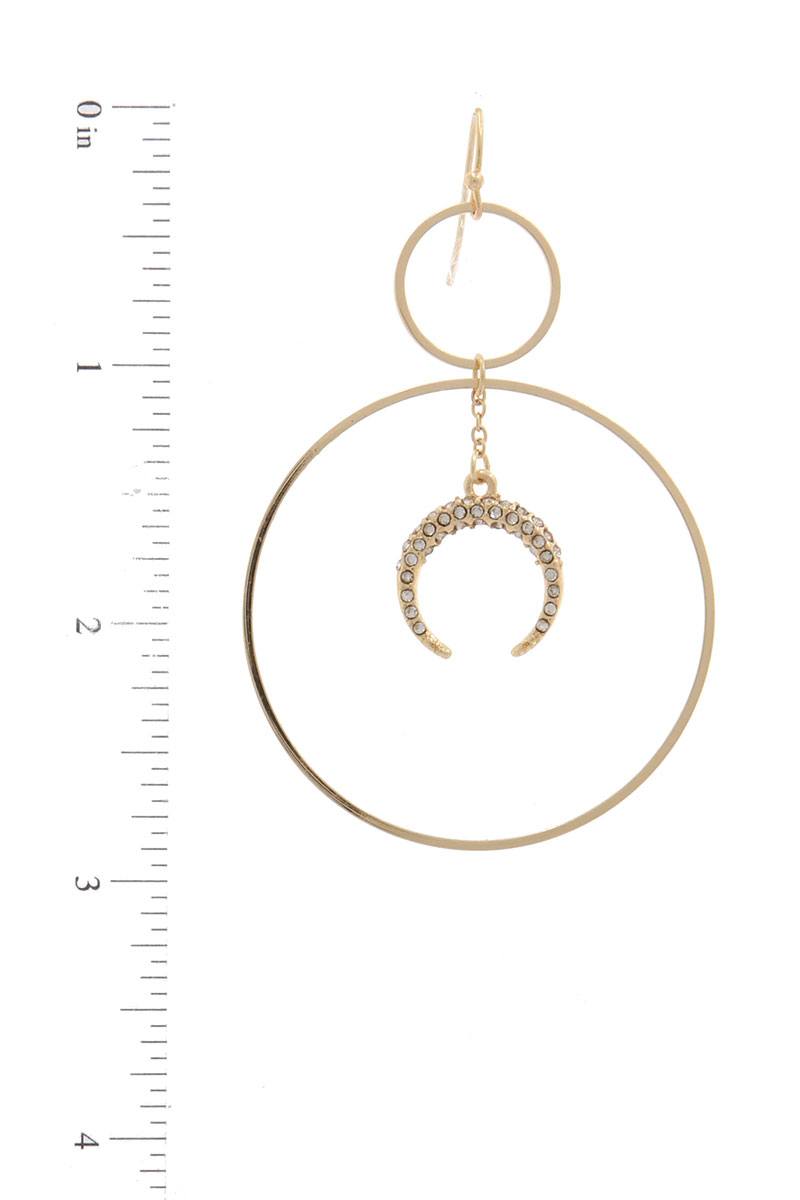 Double Circle Crescent Moon Charm Dangle Drop Earring