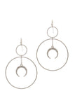 Double Circle Crescent Moon Charm Dangle Drop Earring