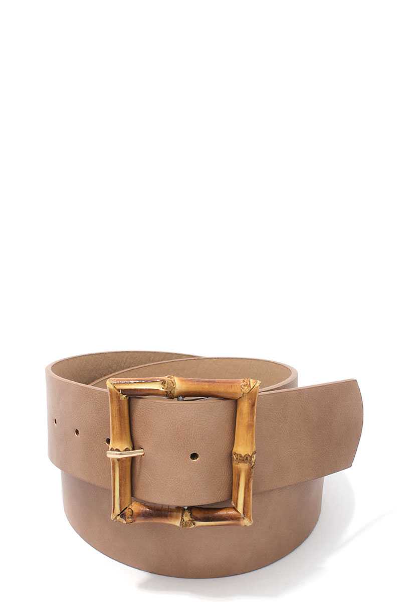 Bamboo Buckle Pu Leather Belt