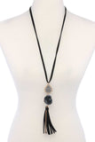 Teardrop Shape Beaded Stone Tassel Pendant Necklace