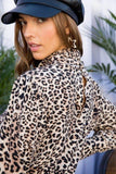 Mock Neck Long Bubble Sleeve Back Button Leopard Print Knit Top
