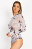 Newspaper Graphic Mesh Bodysuit
