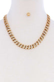 Trendy Multi Rhinestone Accent Thick Chain Necklace And Earring Set