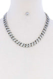 Trendy Multi Rhinestone Accent Thick Chain Necklace And Earring Set