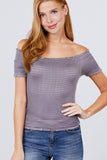 Short Sleeve Off The Shoulder Smocked Rayon Spandex Top