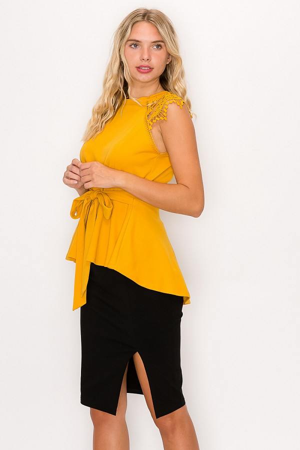 Floral Crochet Lace Belted Top