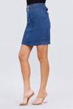 Elasticized Waist With Belt Side Pocket Denim Skirts
