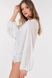 Puff Sleeve Surplice Sheer Chiffon Bodysuit