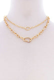 2 Layered Metal Oval Stone Point Chain Necklace