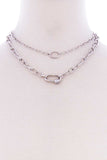 2 Layered Metal Oval Stone Point Chain Necklace