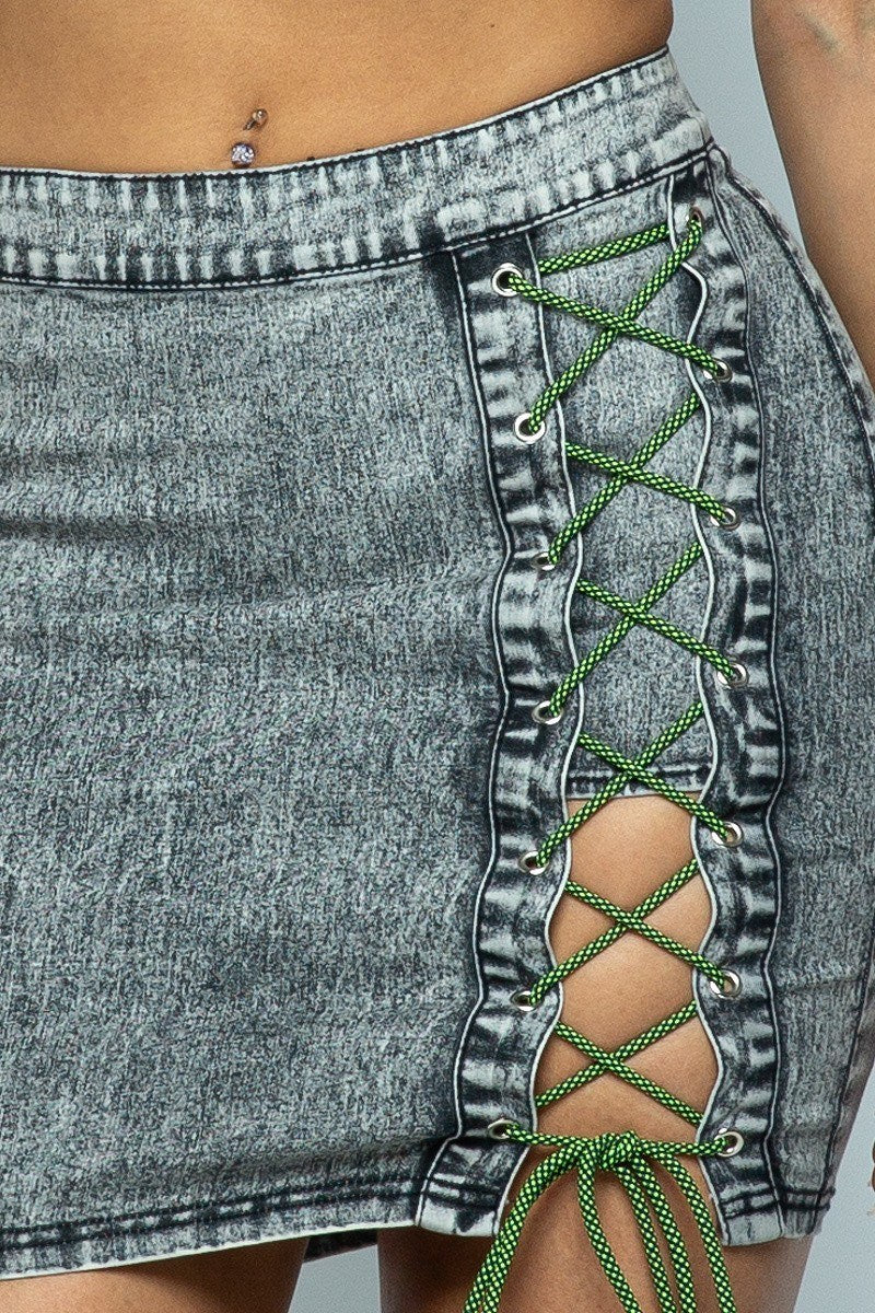 Stretchable Denim Cropped Top/stretchable Denim High-waist Skirt Set