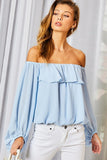 Off Shoulder Ruffle Bubble Sleeve Top