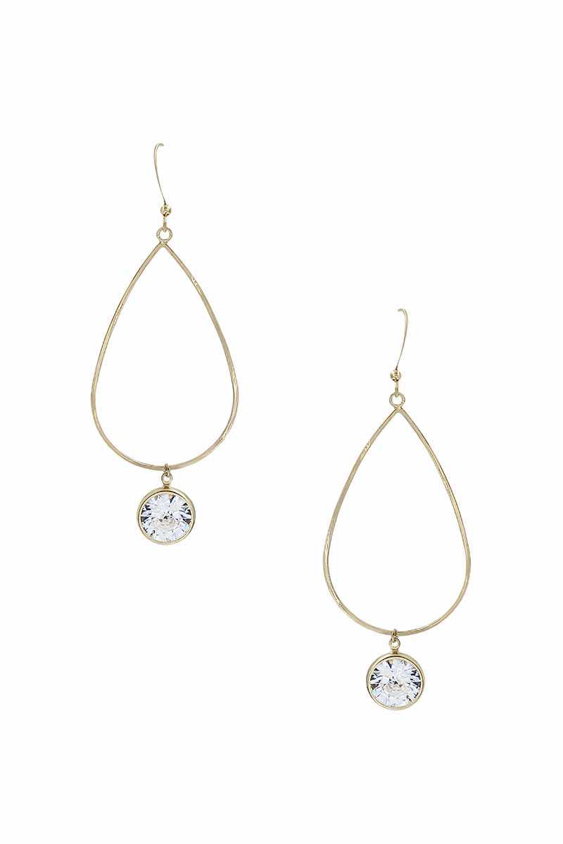 Metal Teardrop Stone Dangle Earring