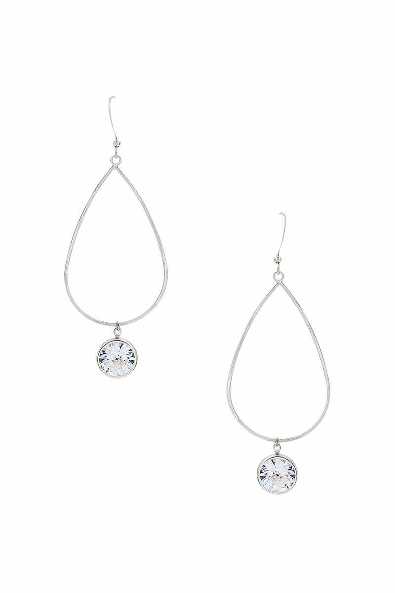 Metal Teardrop Stone Dangle Earring