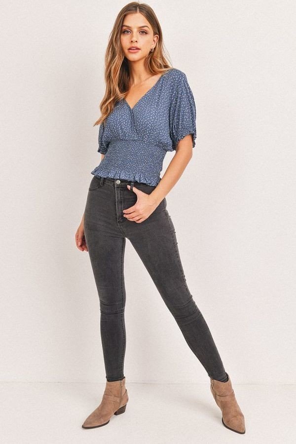 Floral Print Puff Sleeves Top