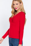 Long Slv V-neck Knotted Sweater