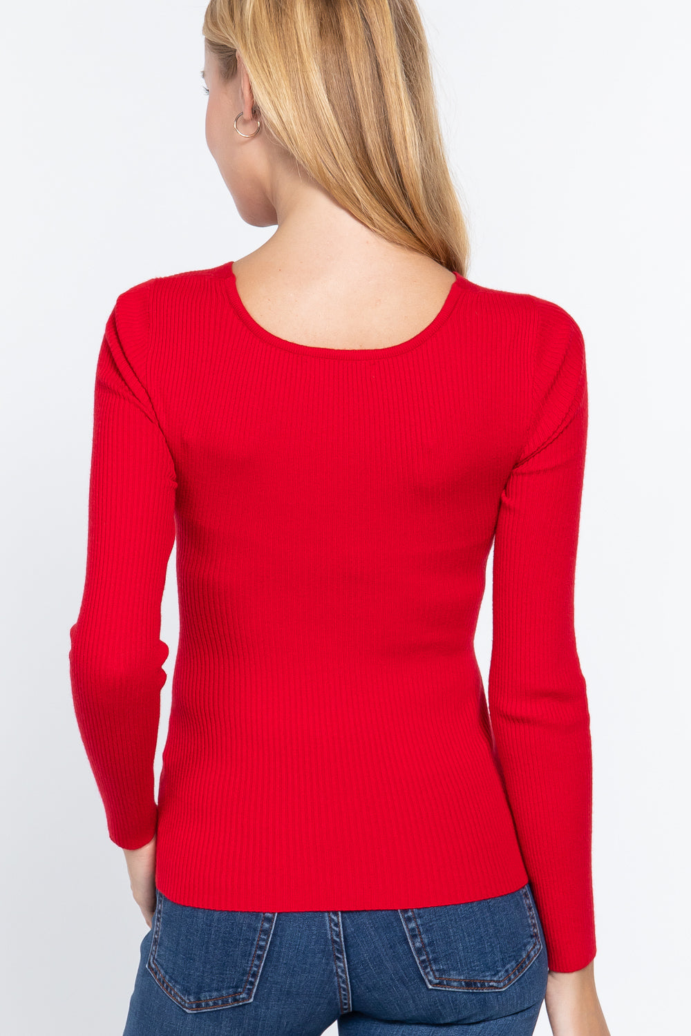 Long Slv V-neck Knotted Sweater