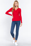 Long Slv V-neck Knotted Sweater