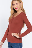 Long Slv V-neck Placket Thermal Top