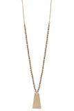 Bead Metal Rectangle Pendant Long Necklace