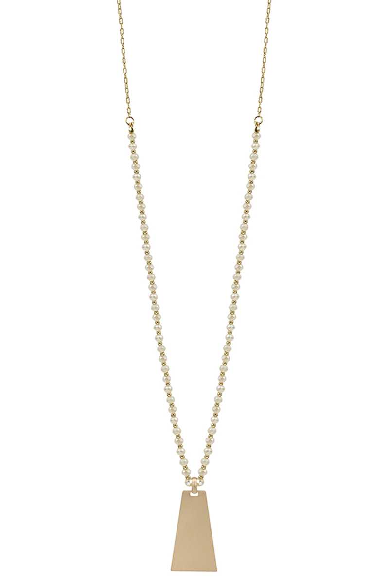 Bead Metal Rectangle Pendant Long Necklace