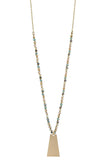 Bead Metal Rectangle Pendant Long Necklace
