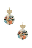 Metal Round Clay Flower Dangle Earring