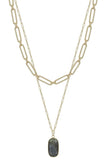 2 Layered Metal Chain Stone Pendant Necklace