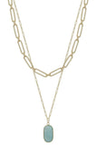 2 Layered Metal Chain Stone Pendant Necklace