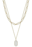 2 Layered Metal Chain Stone Pendant Necklace