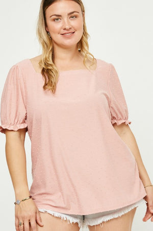 Square Neck Swiss Dot Knit Top