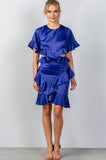 Ladies fashion bow tie back cut-out ruffle midi dress