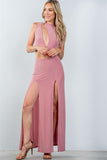 Ladies fashion cut out double thigh high slit maxi dress