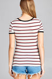 Ladies fashion short sleeve round neck yarn dye stripe rayon spandex jersey top