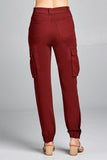 Ladies fashion waist button elastic hem w/snap button cargo pants