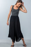 Ladies fashion sheer elastic waistline  black flare wide leg culotte