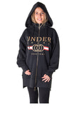 Ladies fashion fleece zip up sweatshirt oversize long hoodie outerwear jacket with applique