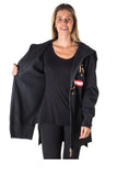 Ladies fashion fleece zip up sweatshirt oversize long hoodie outerwear jacket with applique