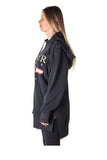 Ladies fashion fleece zip up sweatshirt oversize long hoodie outerwear jacket with applique