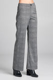 Ladies fashion waist band w/button long wide check pants