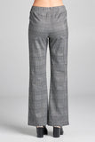 Ladies fashion waist band w/button long wide check pants