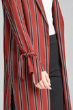 Ladies fashion long sleeve notched collar side slit multi stripe long jacket