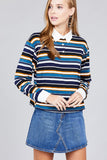 Ladies fashion long sleeve multi striped dty brushed shirts